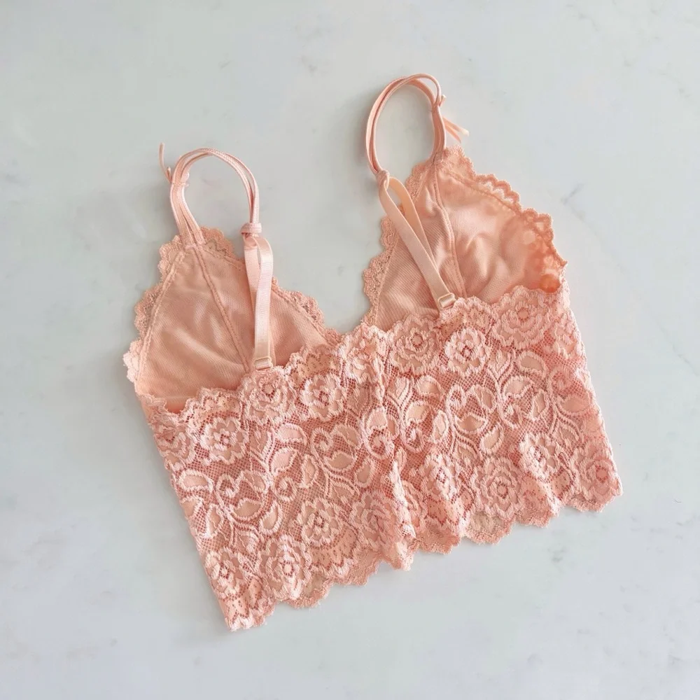Cabernet Coral Pink Lace Bralette Top, Ribbon Bow & Adjustable Straps sz. S